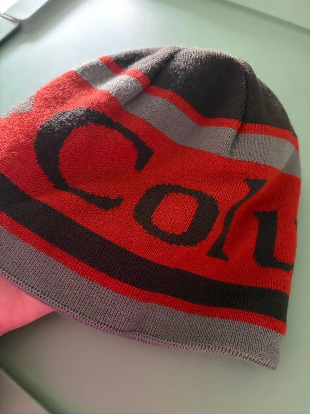 Columbia Kids Orange , Gray and Black Striped Beanie